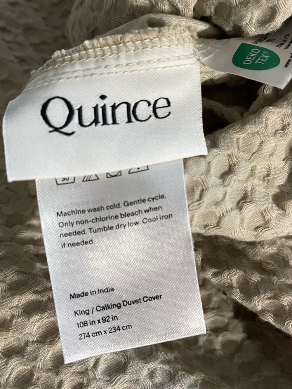 NEW Quince 100% Org Cotton Luxe Honeycomb Duvet Cover Set, King/Cal King (Sand)